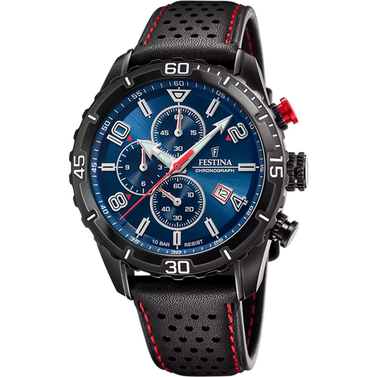 Montre FESTINA Timeless Chrono Bleu cuir noir - MONTRES - F20519/2
