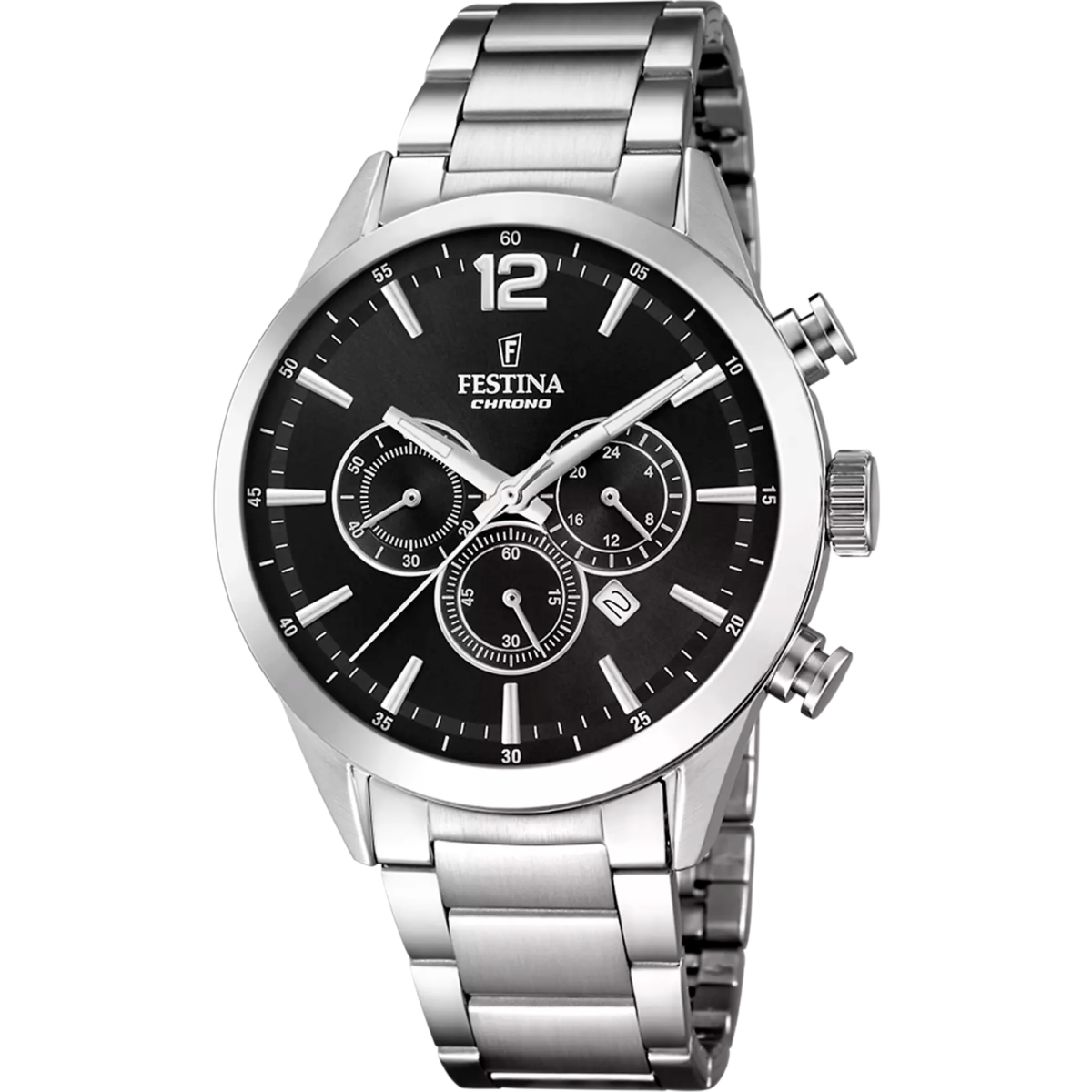 Montre FESTINA Timeless Chrono Noir Acier - Bijouterie TAMARA