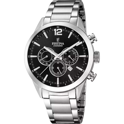 Montre FESTINA Timeless Chrono Noir Acier - Bijouterie TAMARA