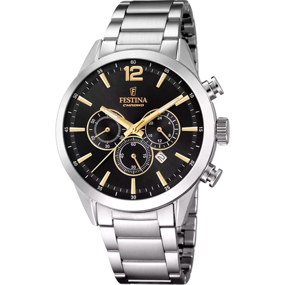 Montre FESTINA Timeless Chrono Noir Dorée Acier - MONTRES -F20343/4