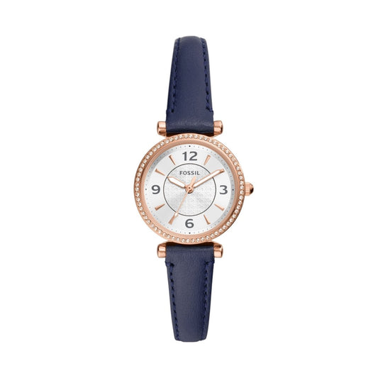 Montre FOSSIL Carlie Rose dorée cuir bleu - Fossil - Bijouterie TAMARA
