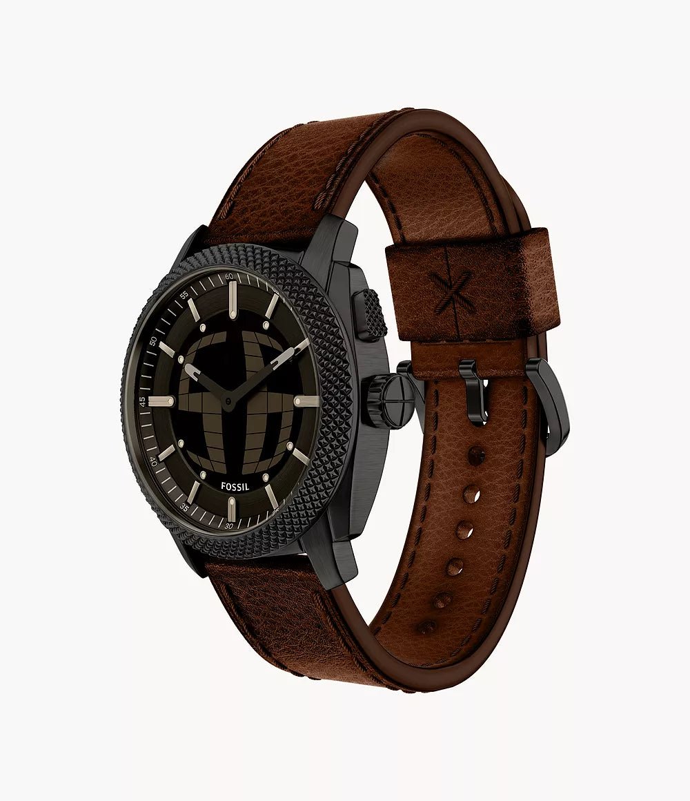 Montre FOSSIL Machine BIG TIC Noir Cuir Marron - MONTRES - FS6165