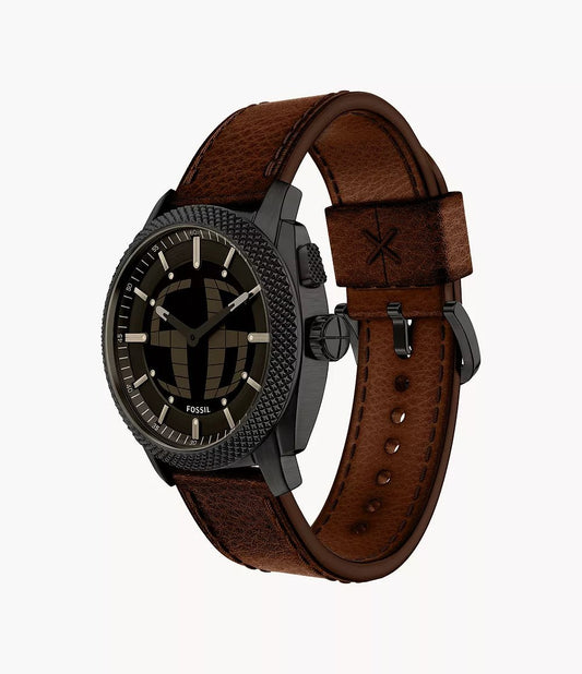 Montre FOSSIL Machine BIG TIC Noir Cuir Marron - MONTRES - FS6165
