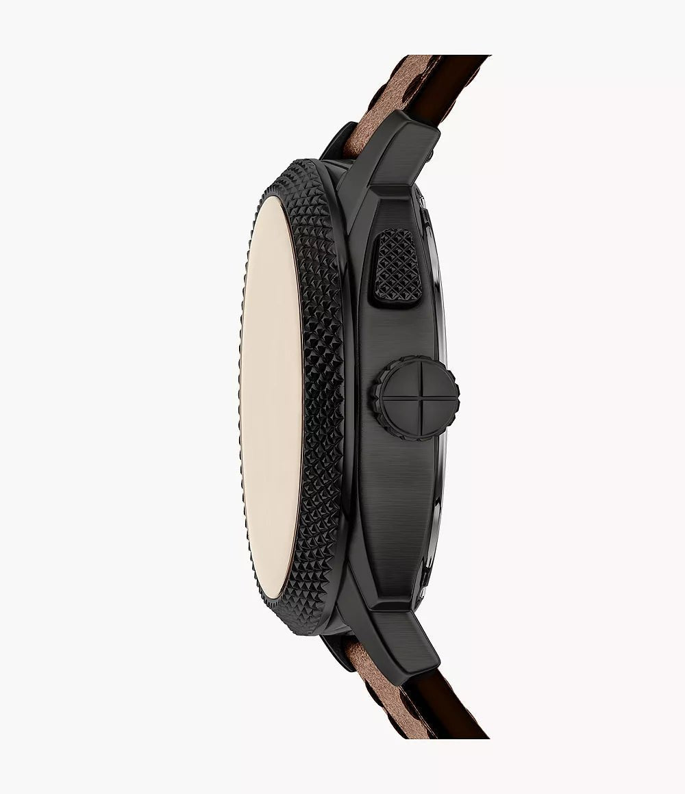 Montre FOSSIL Machine BIG TIC Noir Cuir Marron - MONTRES - FS6165