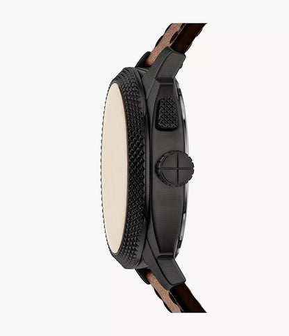 Montre FOSSIL Machine BIG TIC Noir Cuir Marron - MONTRES - FS6165