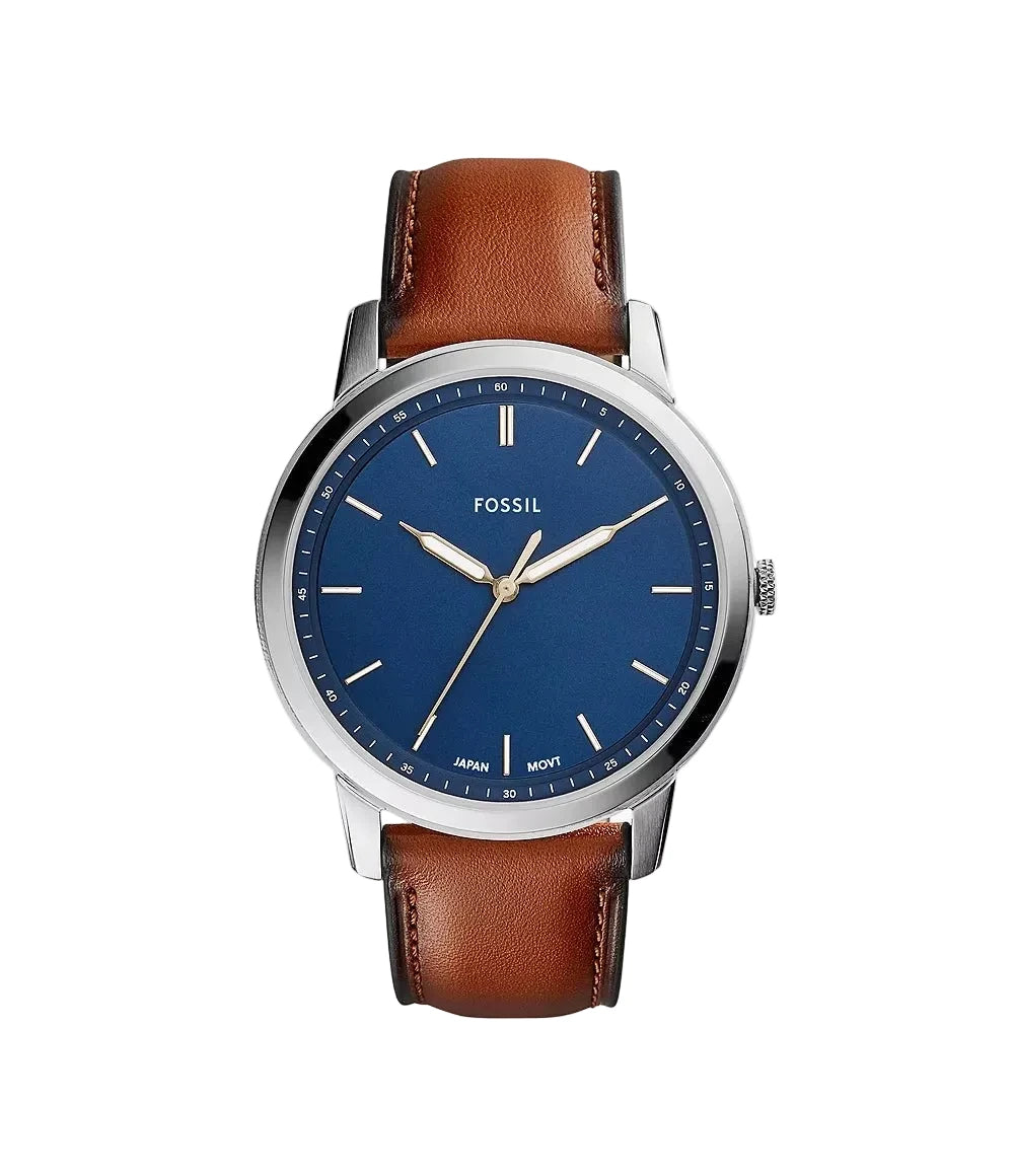 Montre FOSSIL Minimalist Acier Bleu cuir brun - MONTRES -FS5304