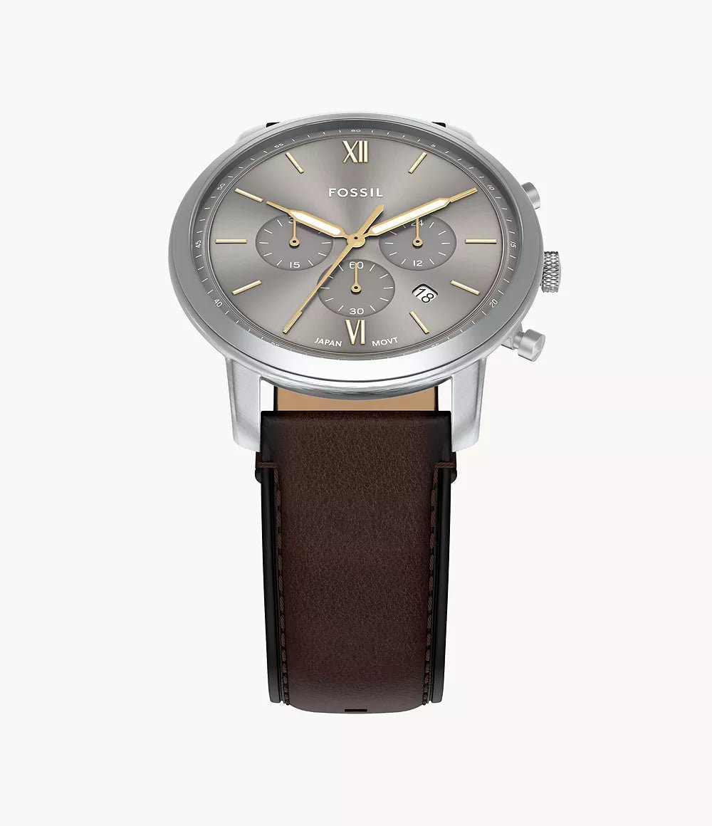 Montre FOSSIL Neutra chronographe Acier Gris Cuir marron - MONTRES - FS6129