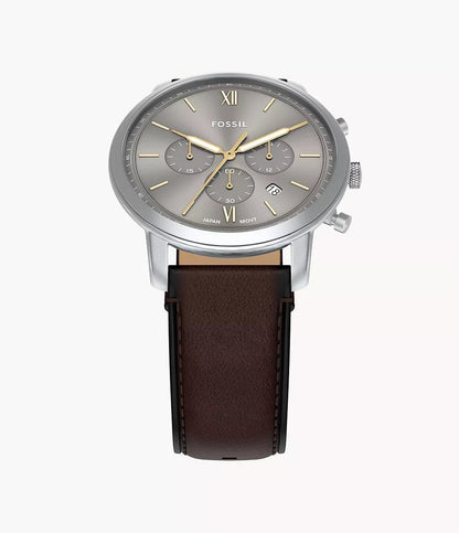 Montre FOSSIL Neutra chronographe Acier Gris Cuir marron - MONTRES - FS6129