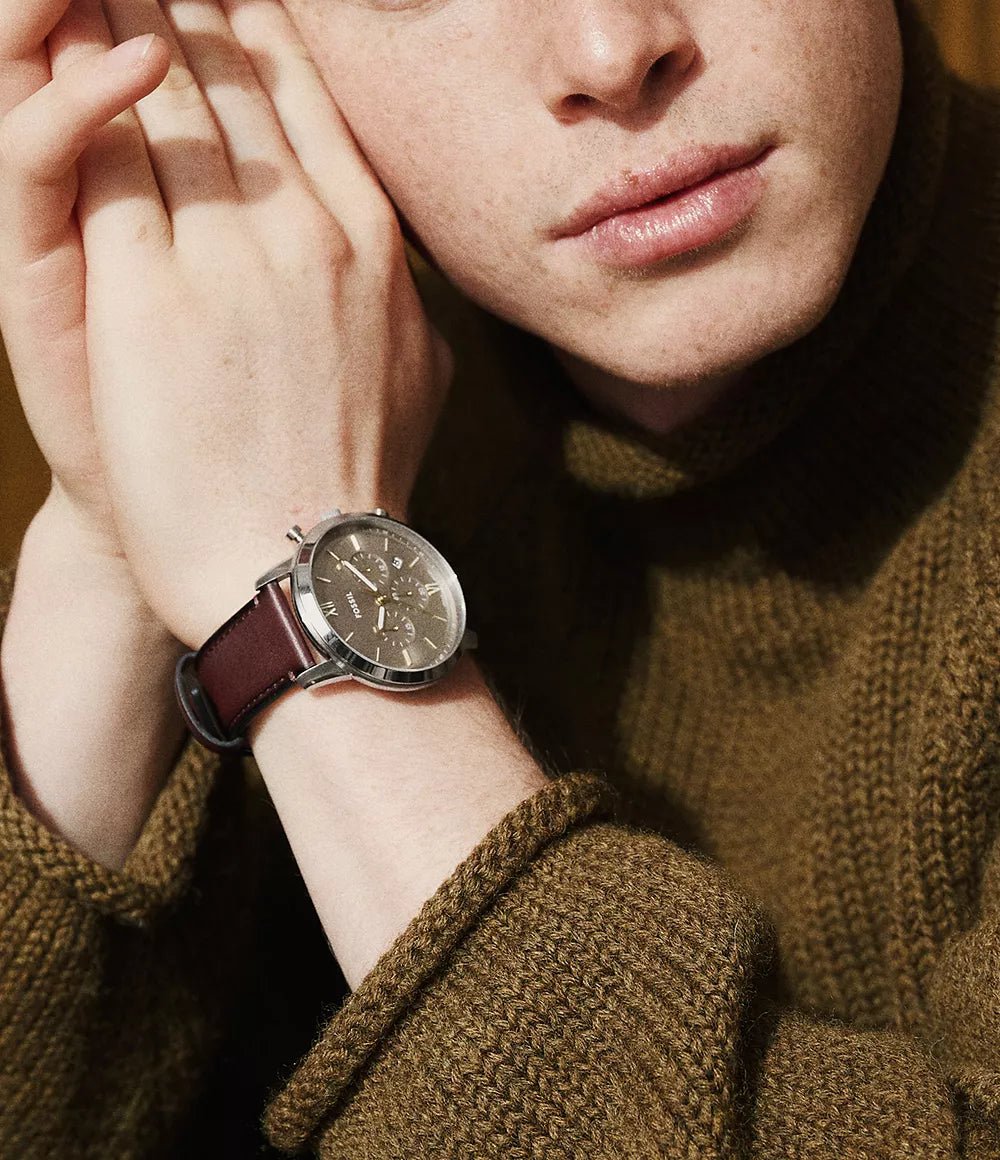 Montre FOSSIL Neutra chronographe Acier Gris Cuir marron - MONTRES - FS6129