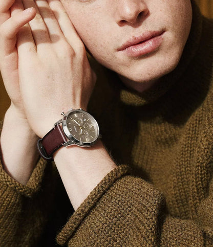 Montre FOSSIL Neutra chronographe Acier Gris Cuir marron - MONTRES - FS6129