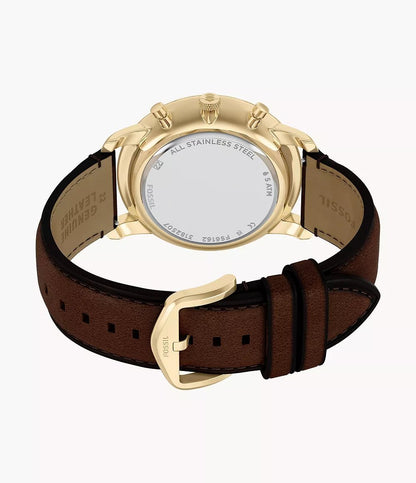 Montre FOSSIL Neutra Chronographe Dorée Gris Bleu cuir marron - MONTRES - FS6162