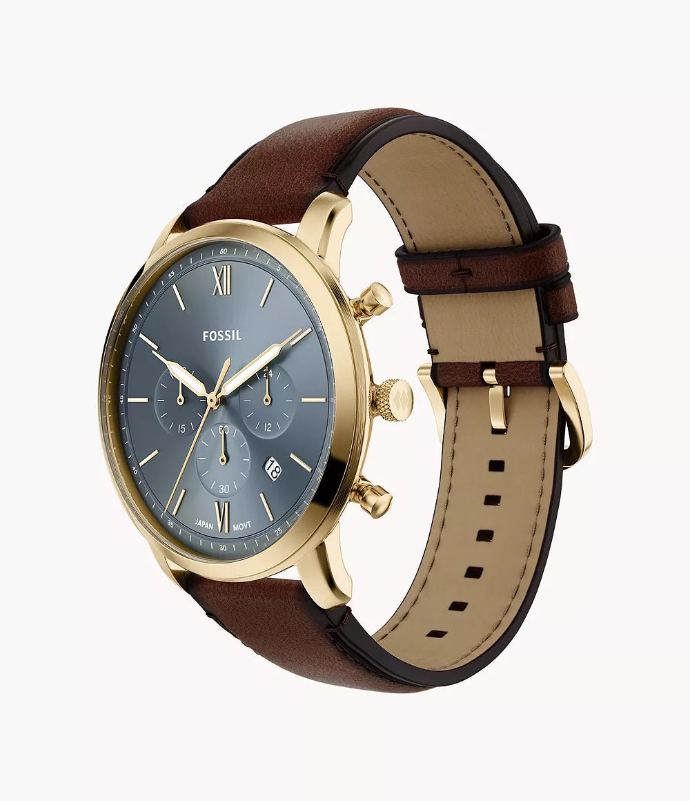Montre FOSSIL Neutra Chronographe Dorée Gris Bleu cuir marron - MONTRES - FS6162