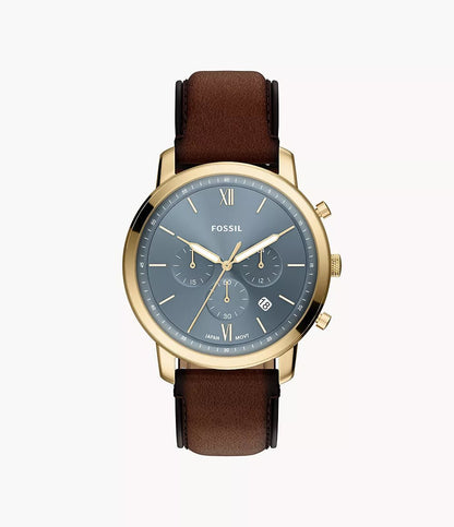 Montre FOSSIL Neutra Chronographe Dorée Gris Bleu cuir marron - MONTRES - FS6162