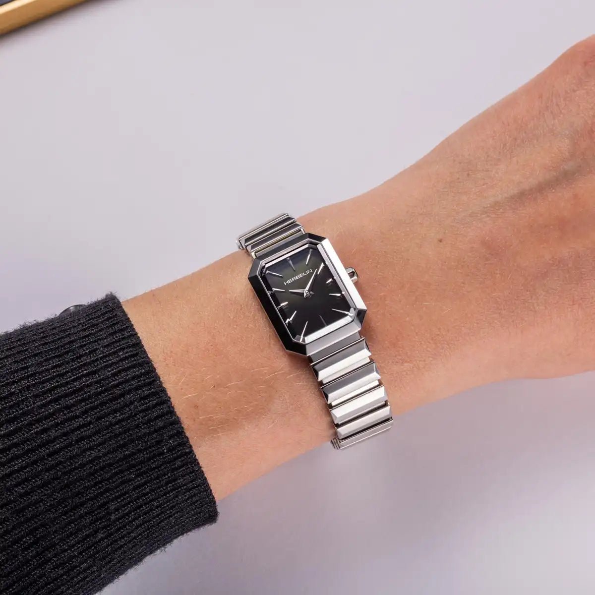 Montre HERBELIN Femme Octogône Acier nacre noir - Bijouterie TAMARA