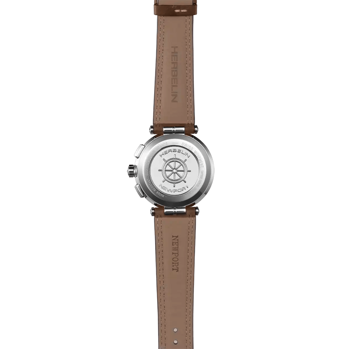 Montre HERBELIN Newport Chrono Argent Noir & Cuir Marron - Bijouterie TAMARA