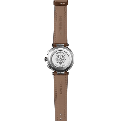 Montre HERBELIN Newport Chrono Argent Noir & Cuir Marron - Bijouterie TAMARA
