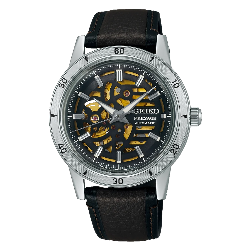 Montre SEIKO Presage Style 60 Automatique Squelette noir cuir noir