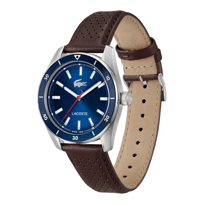Montre LACOSTE BOSTON Homme Acier Bleu cuir marron