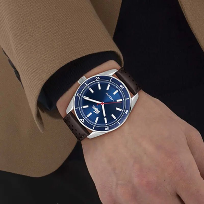 Montre LACOSTE BOSTON Homme Acier Bleu cuir marron