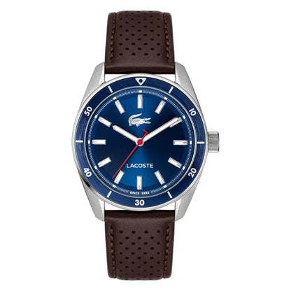 Montre LACOSTE BOSTON Homme Acier Bleu cuir marron