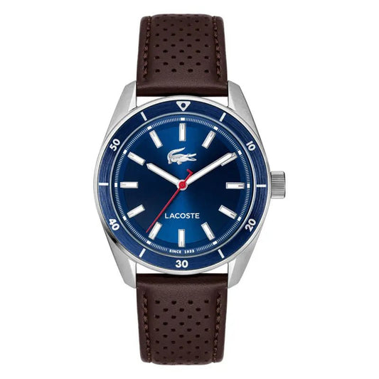 Montre LACOSTE BOSTON Homme Acier Bleu cuir marron