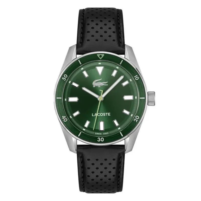 Montre LACOSTE BOSTON Homme Acier vert cuir noir - Bijouterie TAMARA