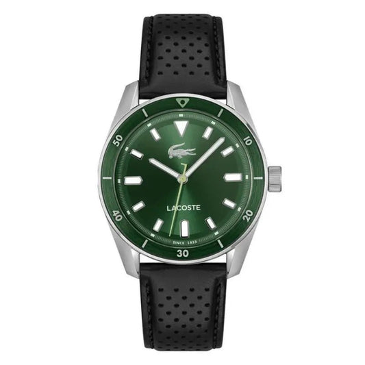 Montre LACOSTE BOSTON Homme Acier vert cuir noir - Bijouterie TAMARA
