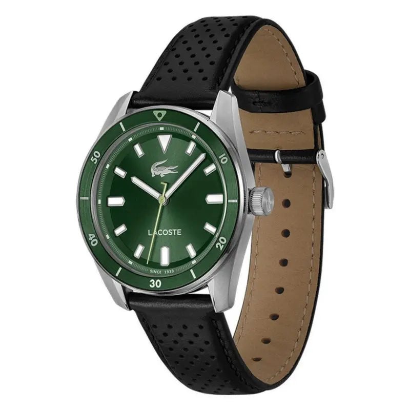 Montre LACOSTE BOSTON Homme Acier vert cuir noir - Bijouterie TAMARA
