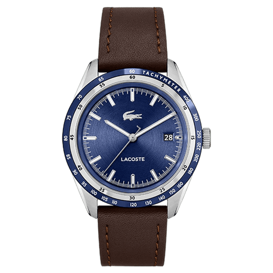 Montre LACOSTE Everett Homme Bleu cuir marron - Lacoste - Bijouterie TAMARA