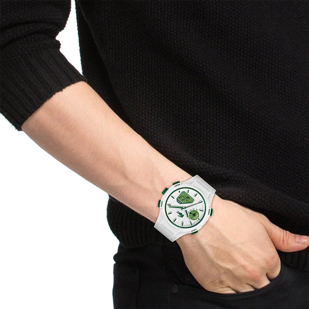 Montre LACOSTE LC33 Homme Blanc vert silicone - Bijouterie TAMARA
