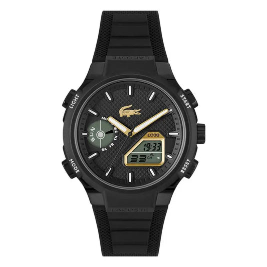 Montre LACOSTE LC33 Homme Noir silicone doré - Bijouterie TAMARA