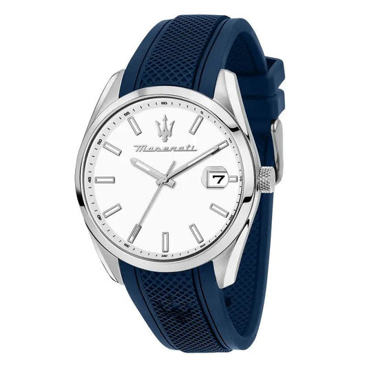 Montre Maserati Attrazione Acier blanc bracelet bleu - Maserati - Bijouterie TAMARA