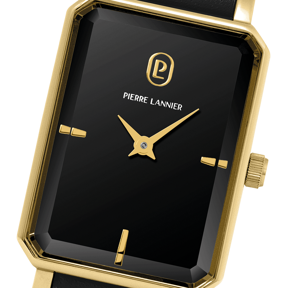 Montre Pierre LANNIER ARIANE Doré Noir cuir noir - Bijouterie TAMARA