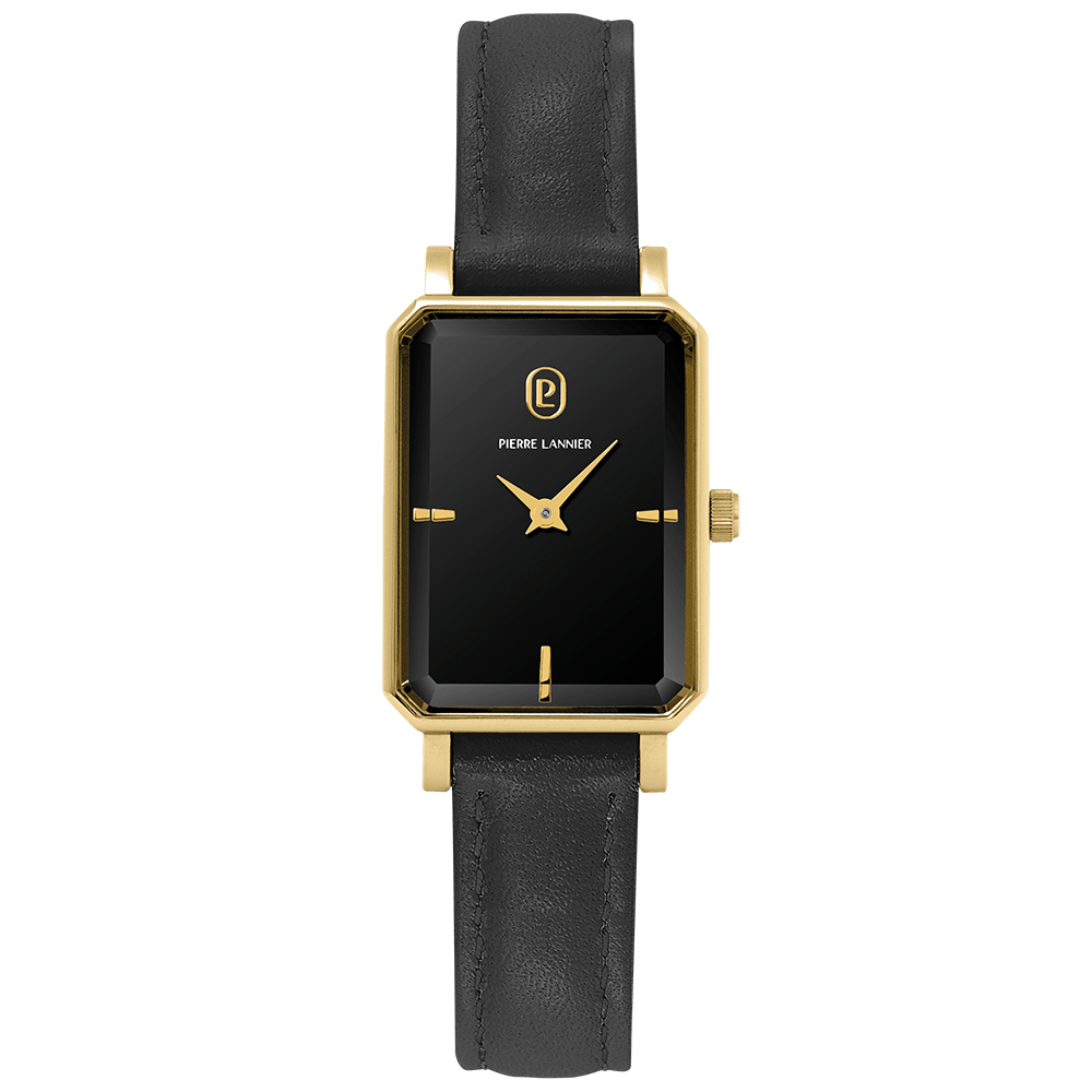 Montre Pierre LANNIER ARIANE Doré Noir cuir noir - Bijouterie TAMARA