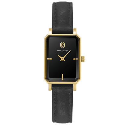 Montre Pierre LANNIER ARIANE Doré Noir cuir noir - Bijouterie TAMARA