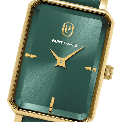 Montre Pierre LANNIER ARIANE Doré Vert Cuir vert - Bijouterie TAMARA