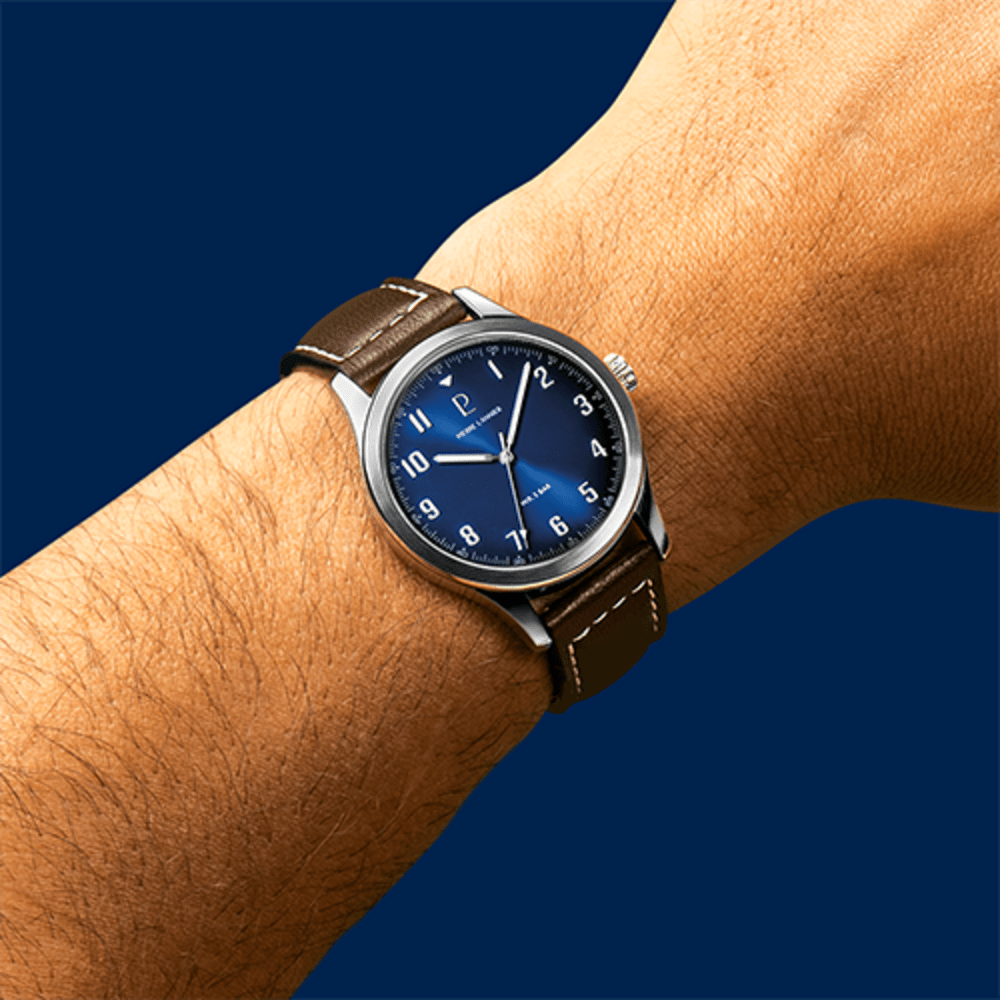 Montre Pierre LANNIER AVIATEUR Acier Bleu Cuir Marron - MONTRES - 260G164
