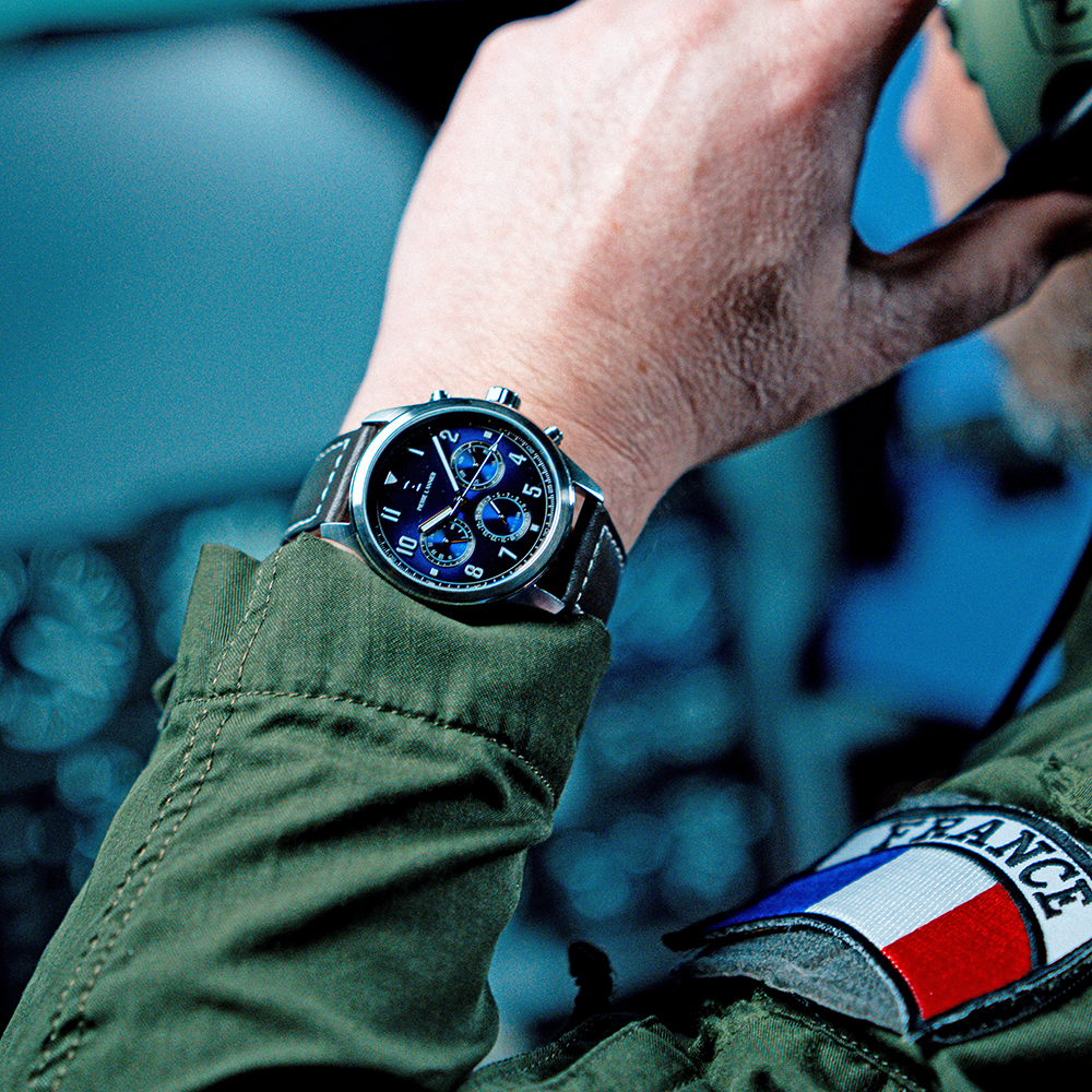 Montre Pierre LANNIER AVIATEUR Multifonction Acier Bleu cuir Brun - MONTRES - 257H164