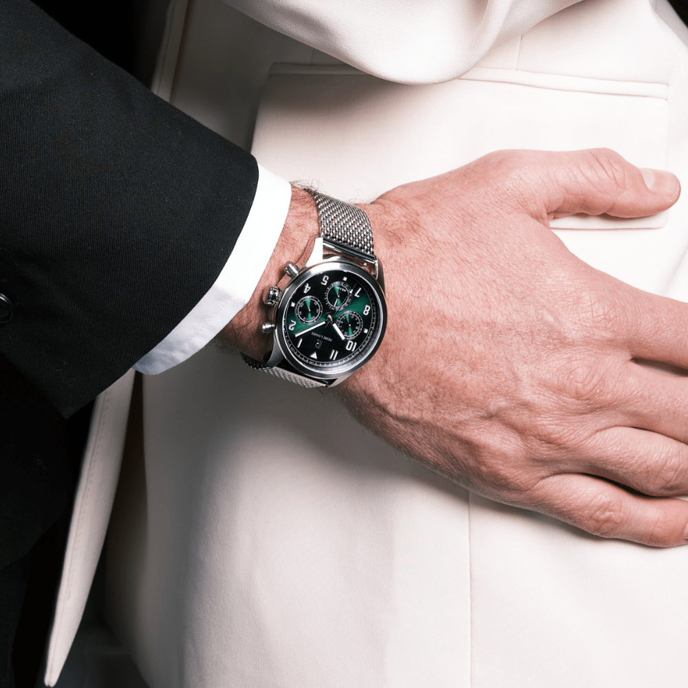 Montre Pierre LANNIER AVIATEUR Multifonction Acier Vert Maille milanaise - MONTRES - 257H171