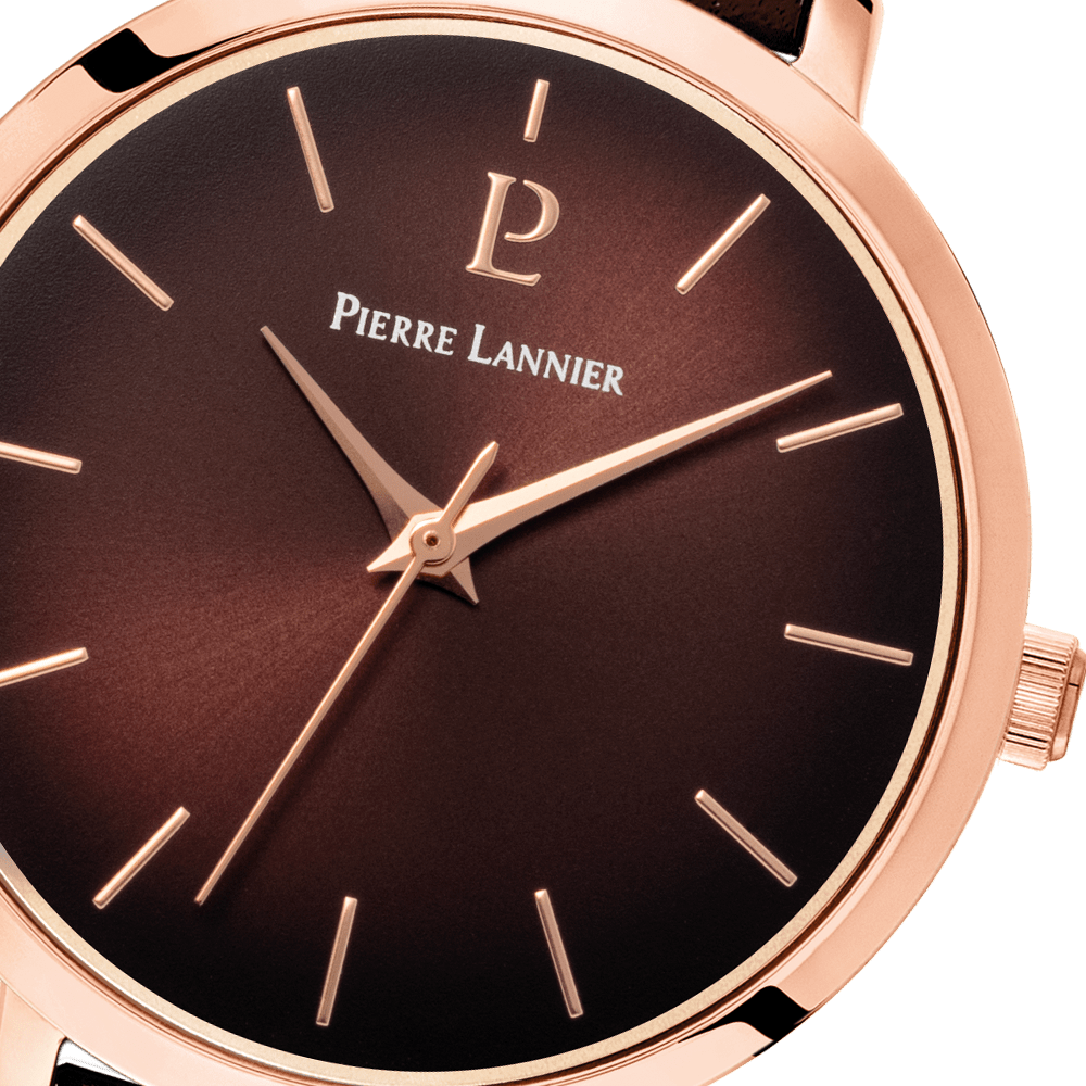 Montre Pierre LANNIER CHOUQUETTE Rose doré Chocolat cuir marron - Bijouterie TAMARA