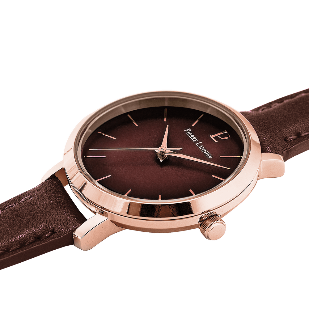 Montre Pierre LANNIER CHOUQUETTE Rose doré Chocolat cuir marron - Bijouterie TAMARA
