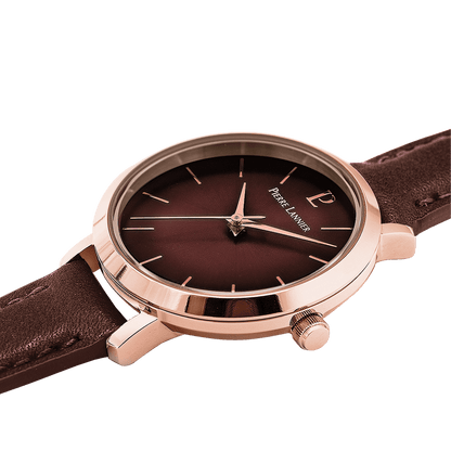 Montre Pierre LANNIER CHOUQUETTE Rose doré Chocolat cuir marron - Bijouterie TAMARA