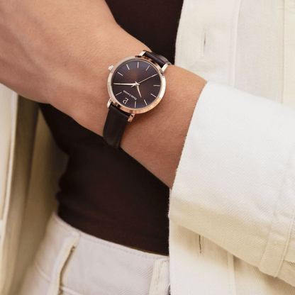 Montre Pierre LANNIER CHOUQUETTE Rose doré Chocolat cuir marron - Bijouterie TAMARA