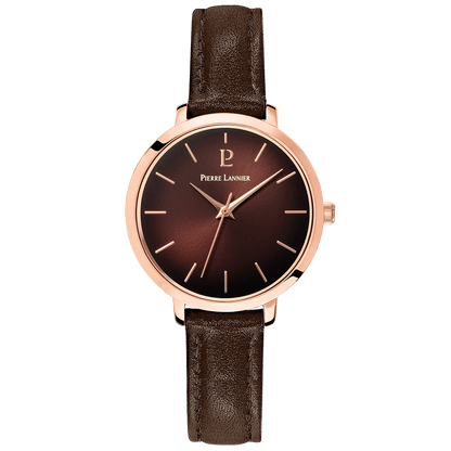 Montre Pierre LANNIER CHOUQUETTE Rose doré Chocolat cuir marron - Bijouterie TAMARA