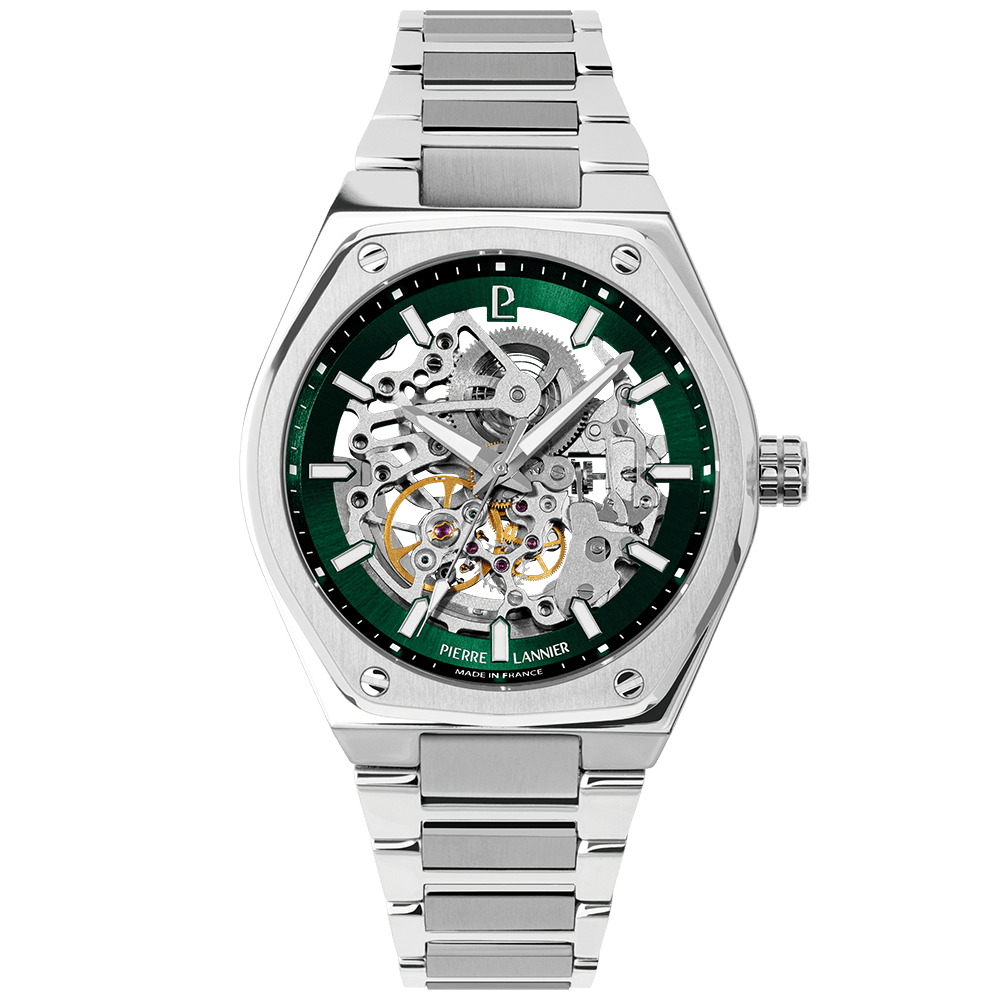 Montre Pierre LANNIER COPILOTE Acier Squellette Vert Acier - MONTRES - 308G171