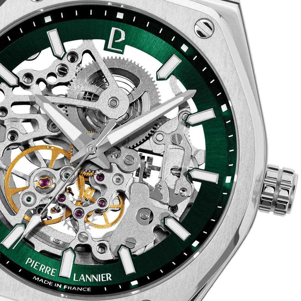 Montre Pierre LANNIER COPILOTE Acier Squellette Vert Acier - MONTRES - 308G171
