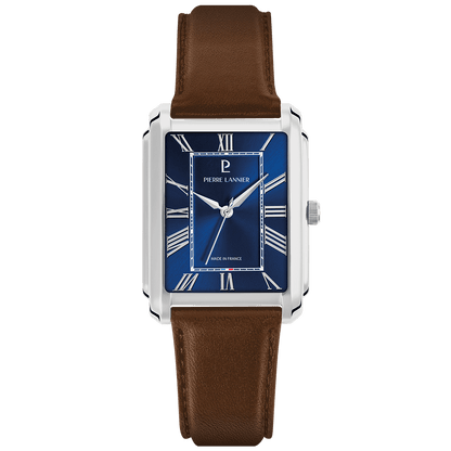 Montre Pierre LANNIER EMPIRE Acier Bleu Cuir Marron - MONTRES -212G164