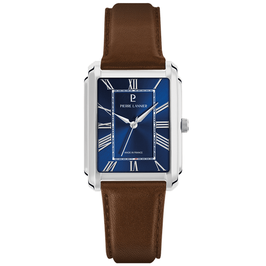 Montre Pierre LANNIER EMPIRE Acier Bleu Cuir Marron - MONTRES -212G164