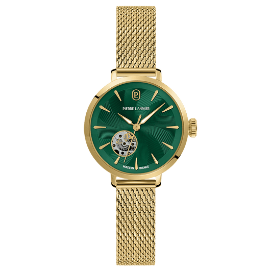 Montre Pierre LANNIER Femme Auto SOLINE Doré Vert Maille milanaise - MONTRES -139L572