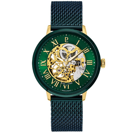 Montre Pierre Lannier Homme AUTOMATIC Doré Vert Maille milanaise verte - MONTRES -318B279